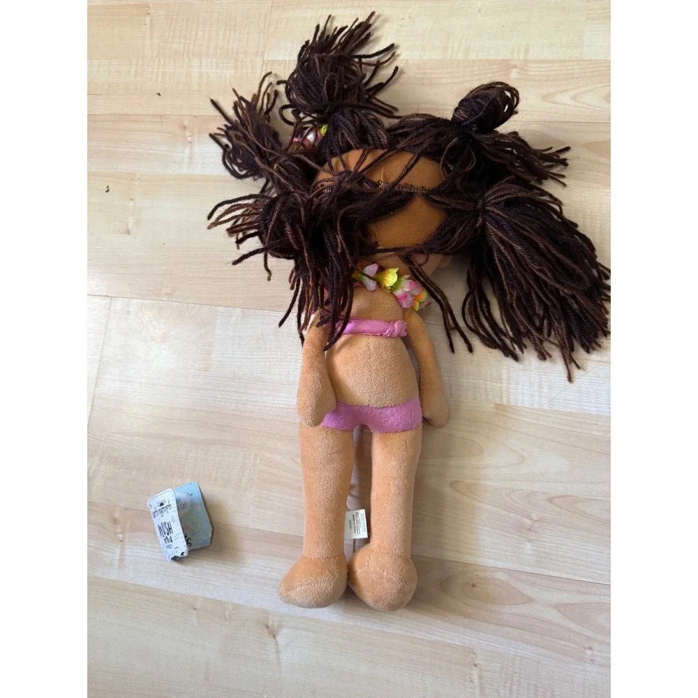EARTH NYMPH PLUSH DOLL FIGURE LANI HAWAIIAN BLACK YARN HAIR TAN‎ HULA GIRL TOY